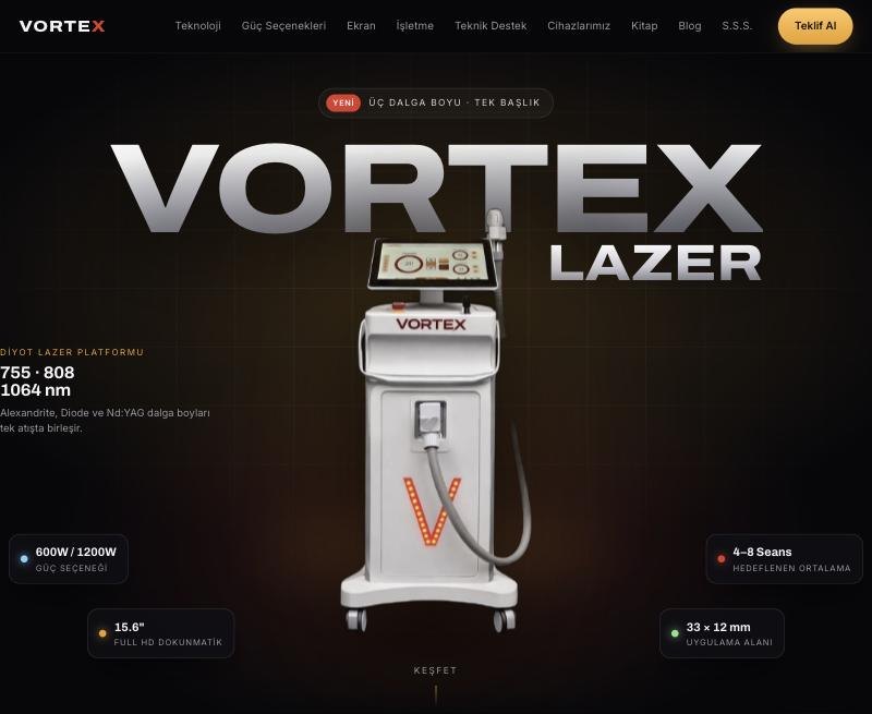 VORTEX lazer epilasyon cihazı web sitesi